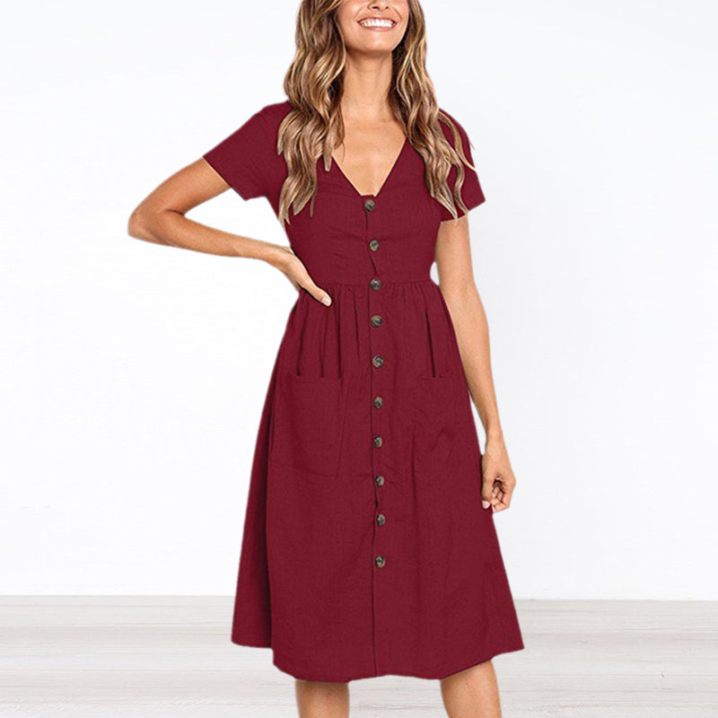 Cotton Linen Summer Pocket Dress