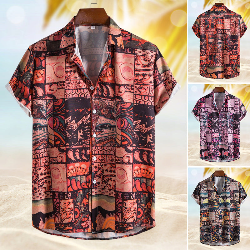 Men Patchwork Print Button Front Shirt