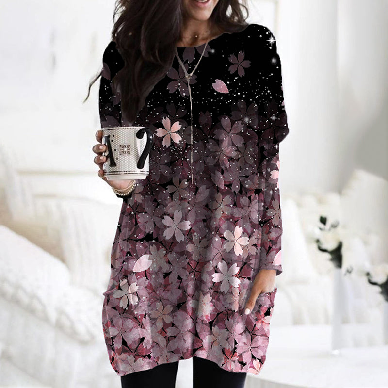 Long Sleeve Pocket Print T-Shirt