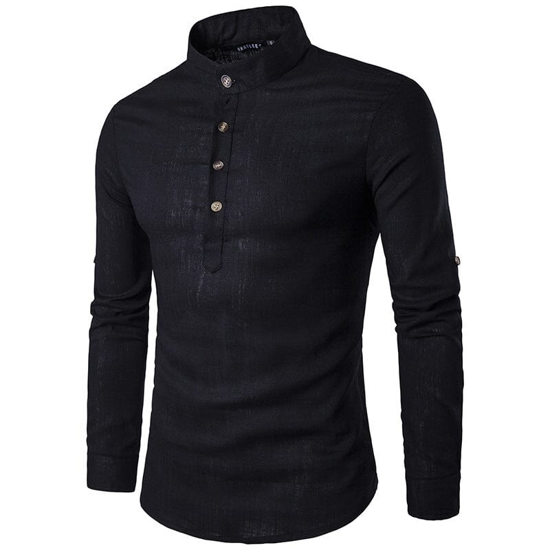 Casual Fashionable Solid Color Long Sleeve Linen Shirt With Stand Collar