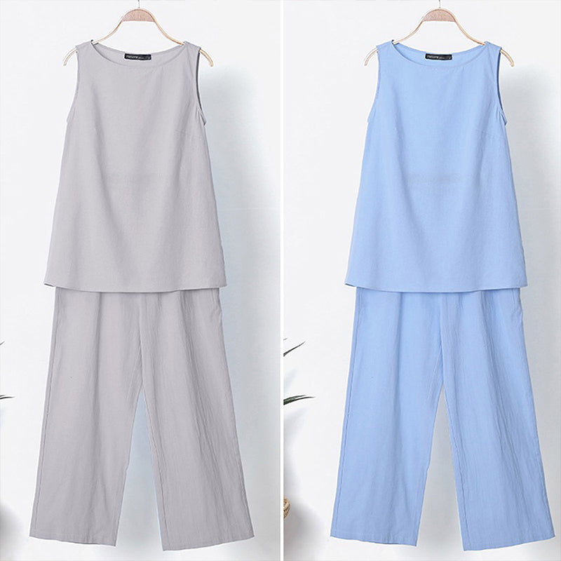 Sleeveless Top Nine-Point Wide-Leg Pants Two-Piece Set