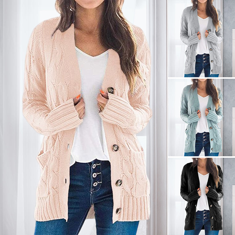 V Neck Long Sleeve Casual Cardigan Jacket